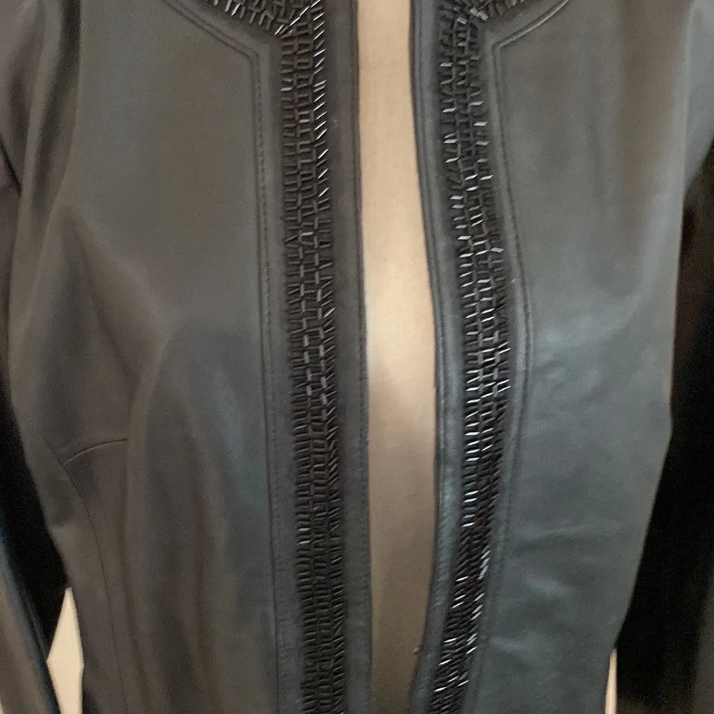 Chico’s black leather beaded jacket. Rare find - Picture 6 of 14
